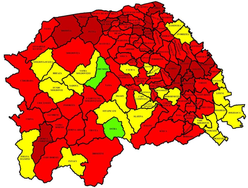 Harta incidenței Covid în județ