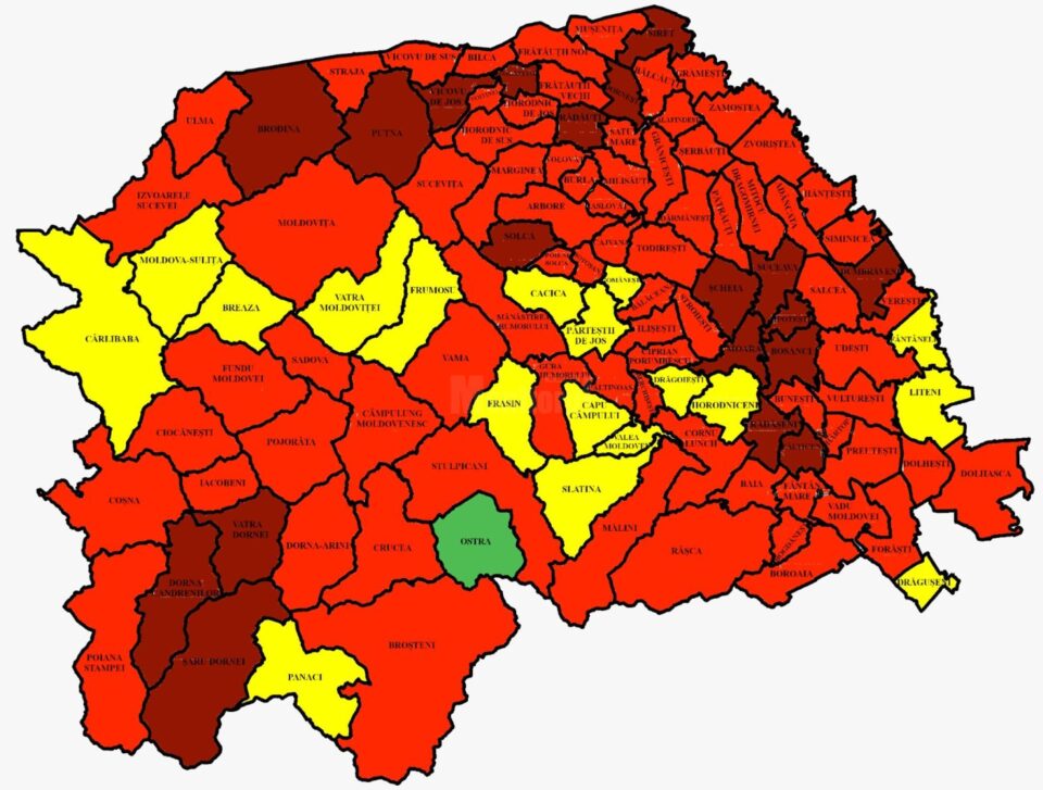 Harta incidentei Covid in judetul Suceava