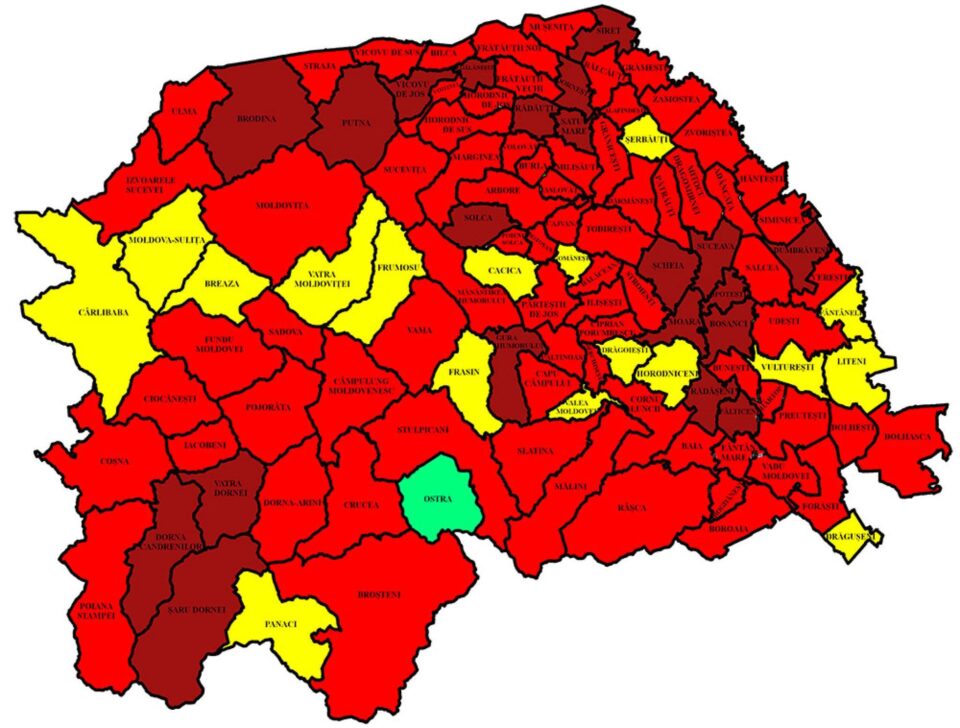 Harta incidenței Covid în județ