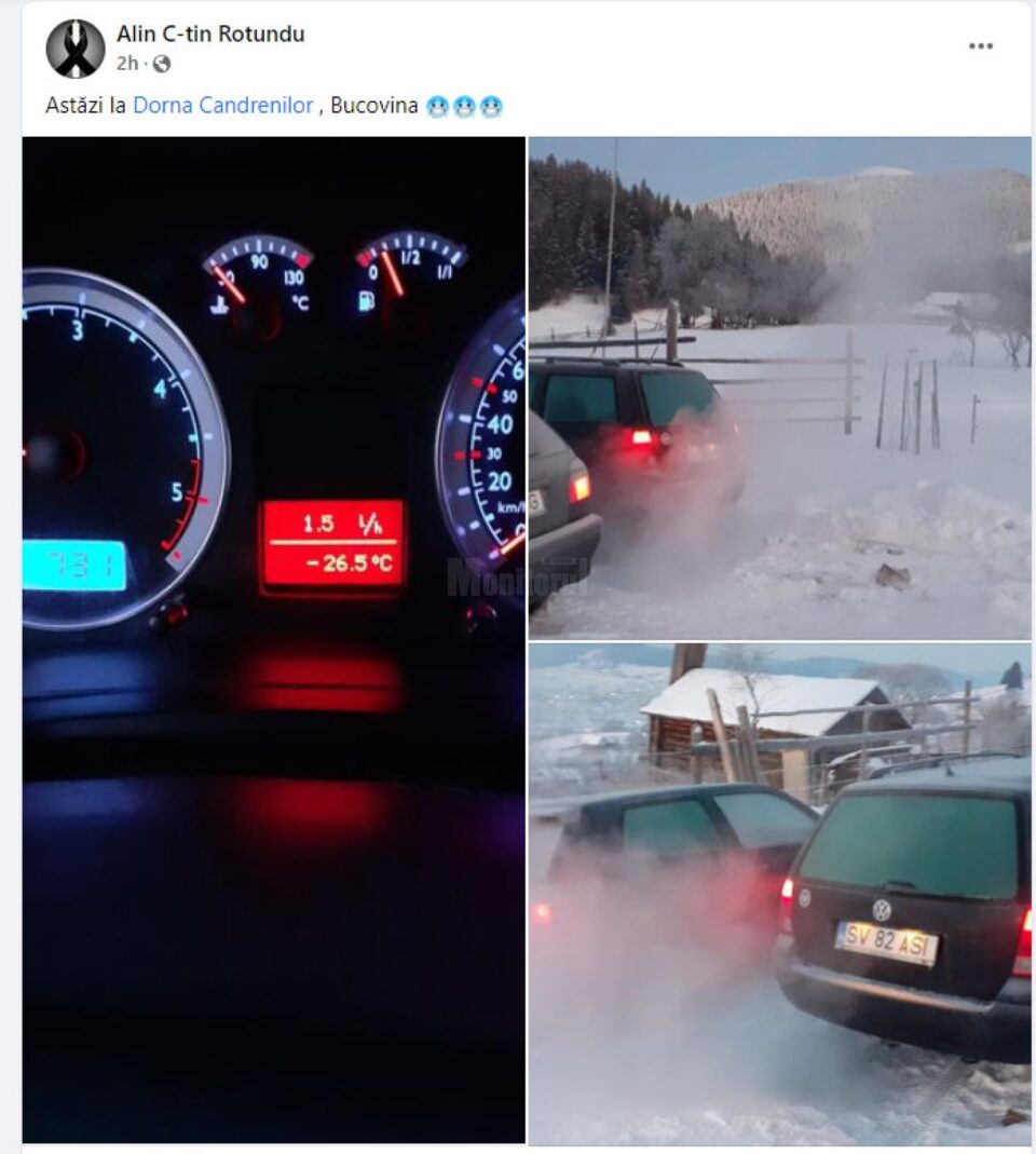 Temperatura înregistrată la bordul mașinii, la Dorna Candrenilor, pe 25 ianuarie 2022