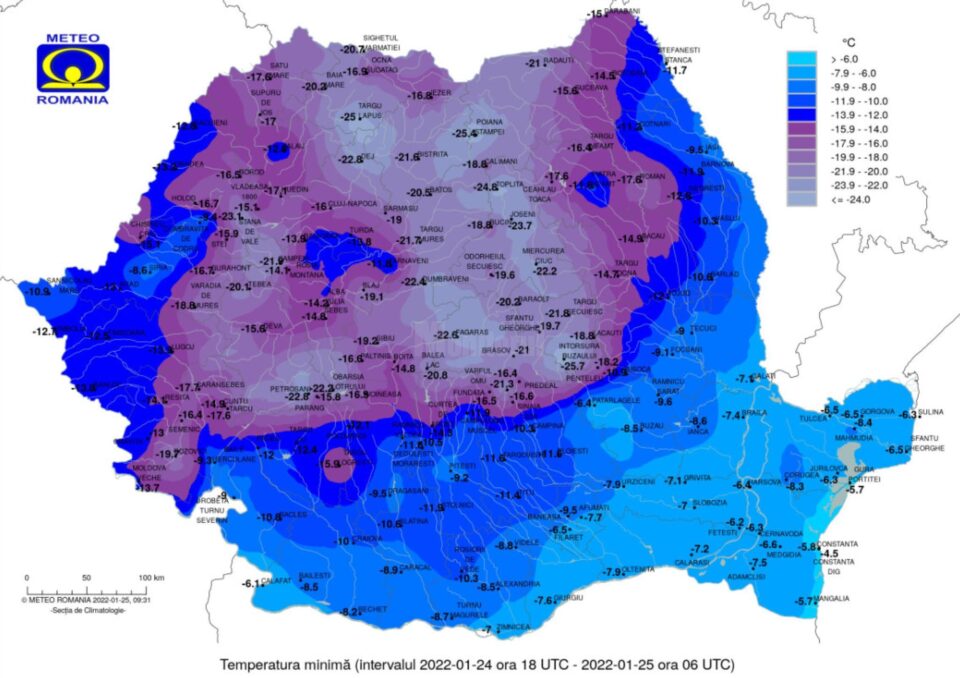 Temperaturi minime ANM 25 ianuarie