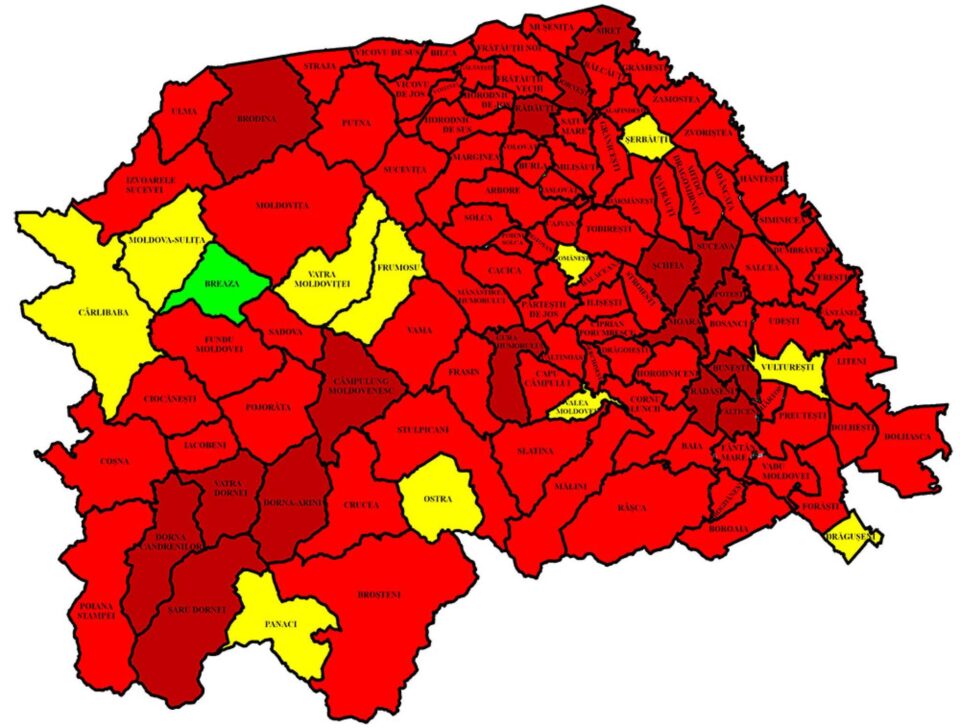 Harta incidenței Covid în județ