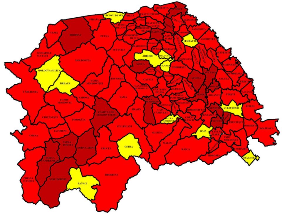 Harta incidenței cazurilor Covid în județ