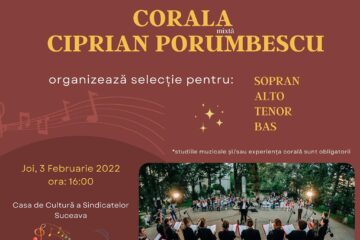 Corala „Ciprian Porumbescu” organizează selecții pentru formula de concert a ansamblului: sopran, alto, tenor, bariton/bas