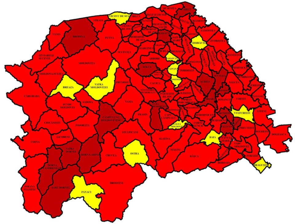 Harta incidenței Covid în județ