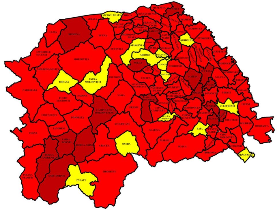 Harta incidenței Covid în județ