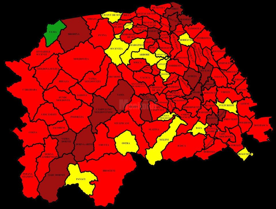 Harta incidentei Covid in judetul Suceava