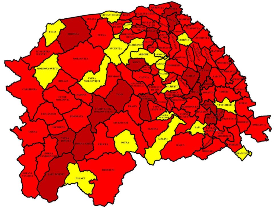 Harta incidenței Covid în județ