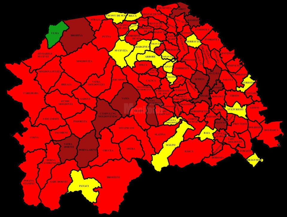 Harta incidentei Covid in judetul Suceava