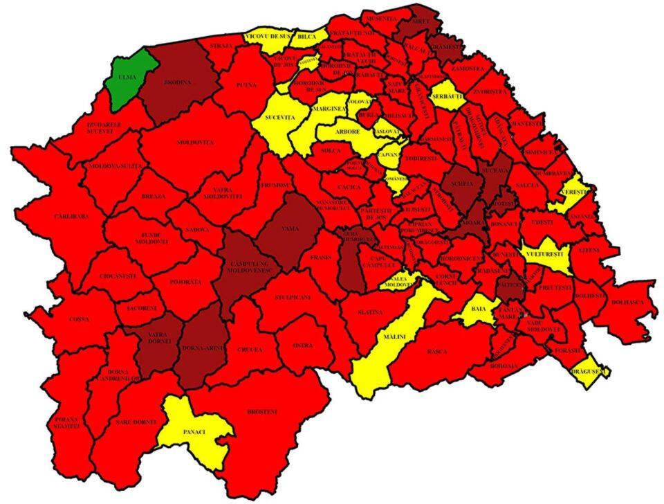 Harta incidenței Covid în județ