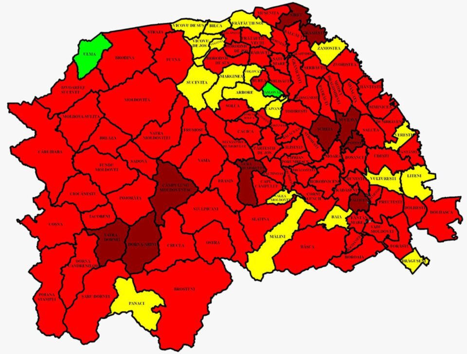 Harta incidenței Covid în județ