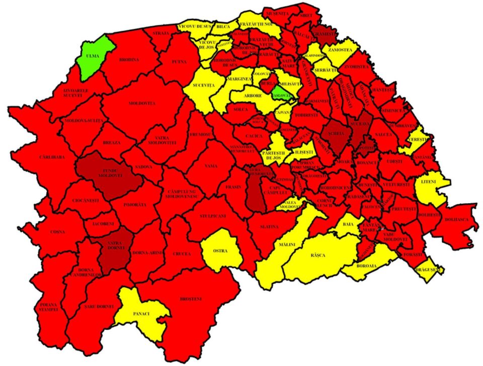 Harta incidenței Covid în județ