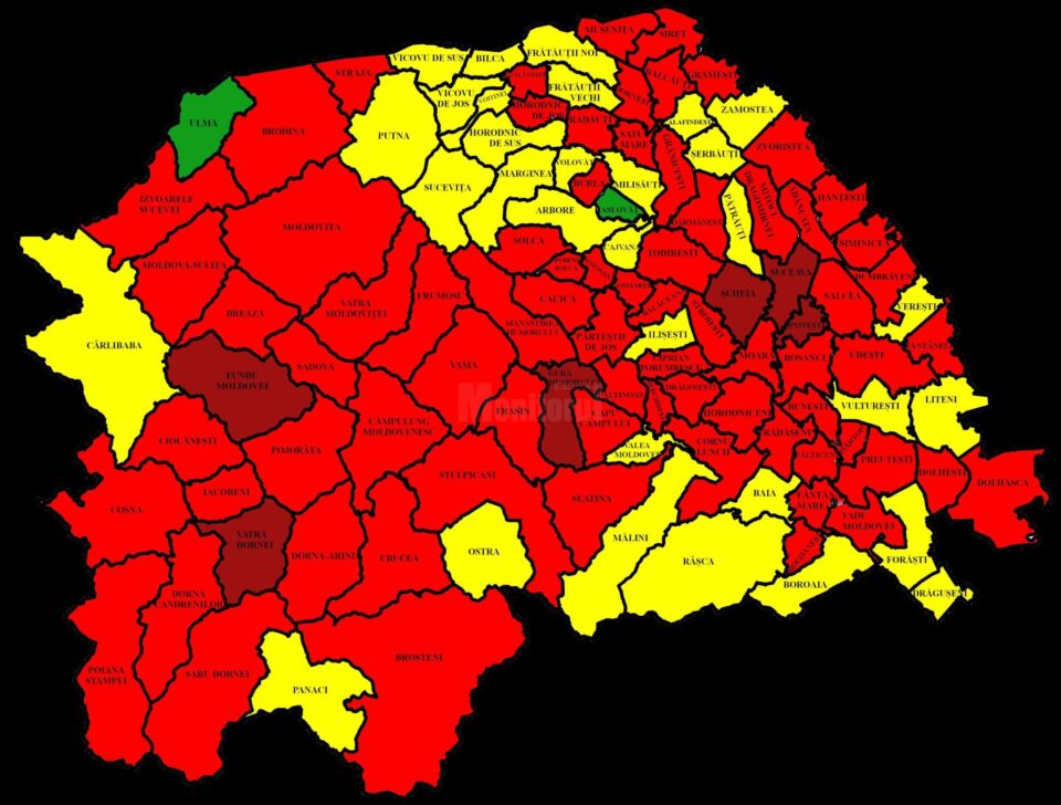 Harta incidentei Covid in judetul Suceava