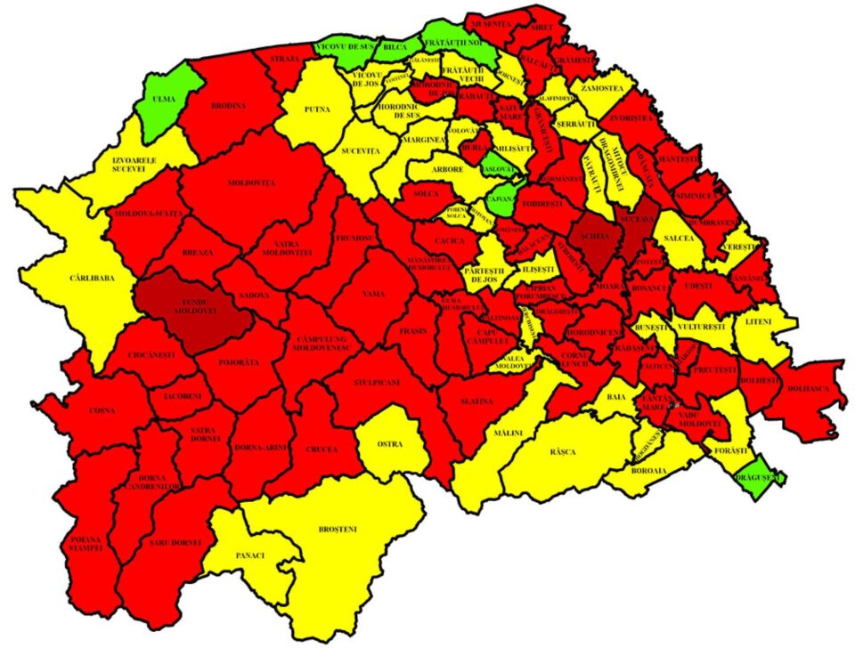 Harta incidenței Covid în județ