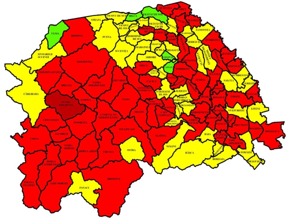 Harta incidenței Covid în județ