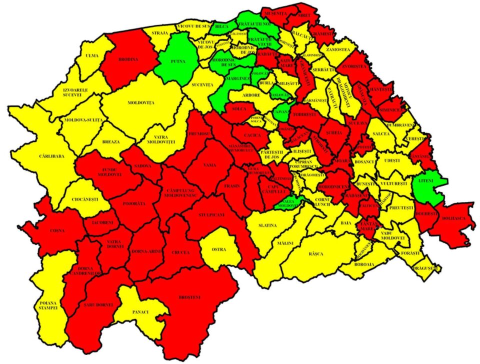 Harta incidenței Covid în județ