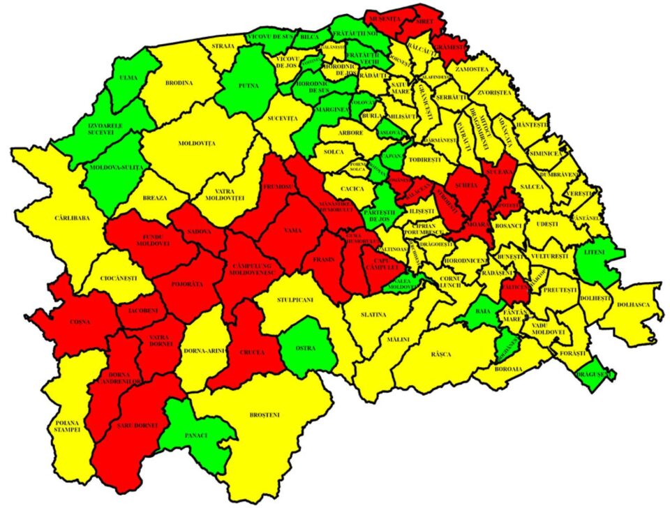 Harta incidenței Covid în județ