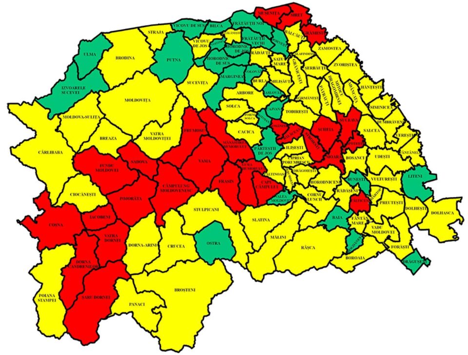 Harta incidenței Covid în județ