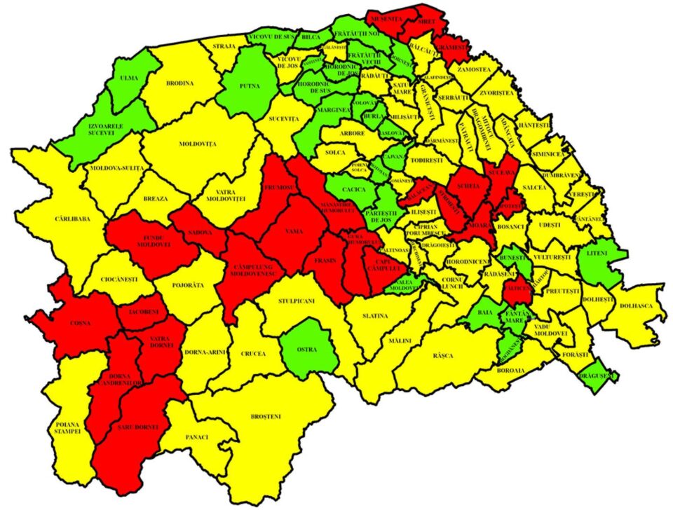 Harta incidenței Covid în județ