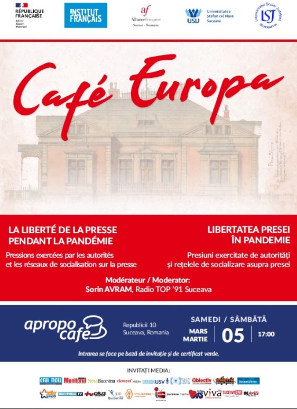 Café Europa, o dezbatere inedită despre libertatea presei, organizată de Alianța Franceză din Suceava