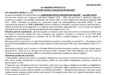 COMUNICAT DE PRESĂ LA LANSAREA PROIECTULUI „CONSTRUIRE CENTRU COMUNITAR DE RESURSE”