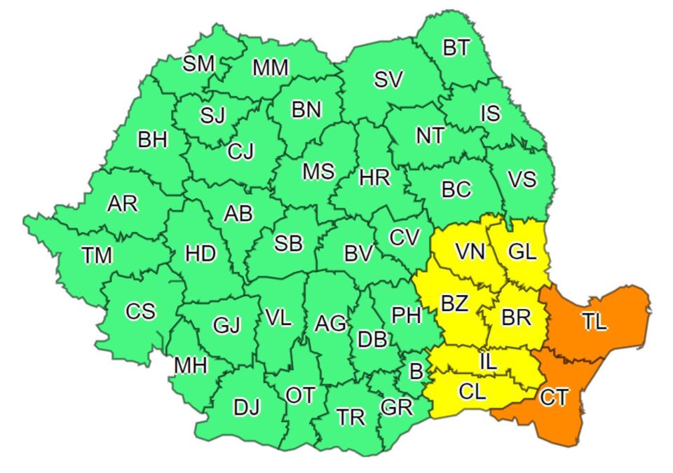 Pentru zona de sud-est a țării sunt emise atenționări de tip cod galben, dar și cod portocaliu, de ninsori însemnate cantitativ Pentru zona de sud-est a țării sunt emise atenționări de tip cod galben, dar și cod portocaliu, de ninsori însemnate cantitativ