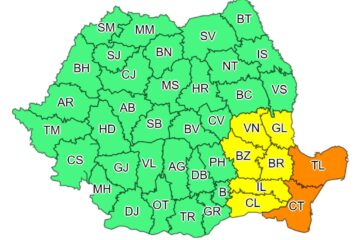 Pentru zona de sud-est a țării sunt emise atenționări de tip cod galben, dar și cod portocaliu, de ninsori însemnate cantitativ