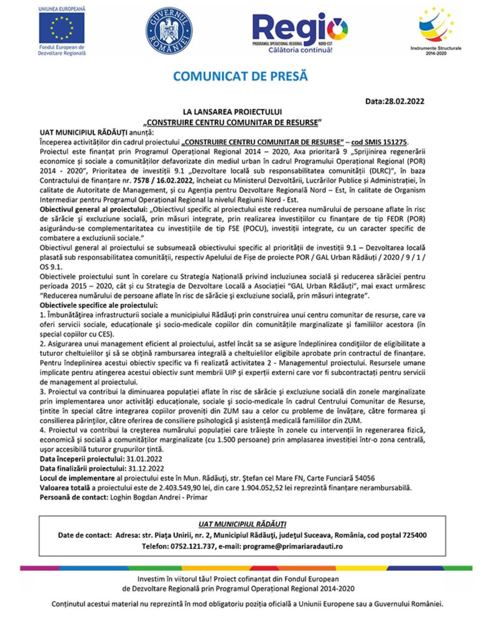LA LANSAREA PROIECTULUI „CONSTRUIRE CENTRU COMUNITAR DE RESURSE”
