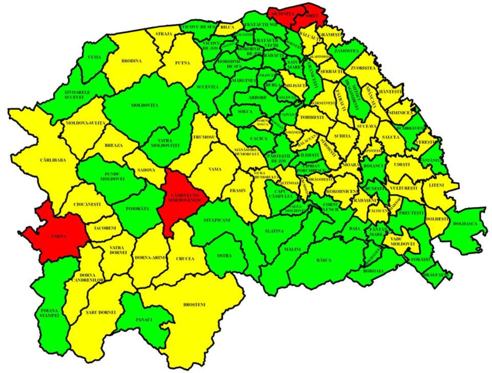 Harta incidenței Covid în județ