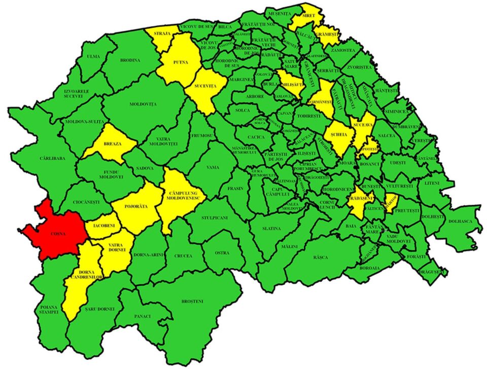 Harta incidenței Covid în județ