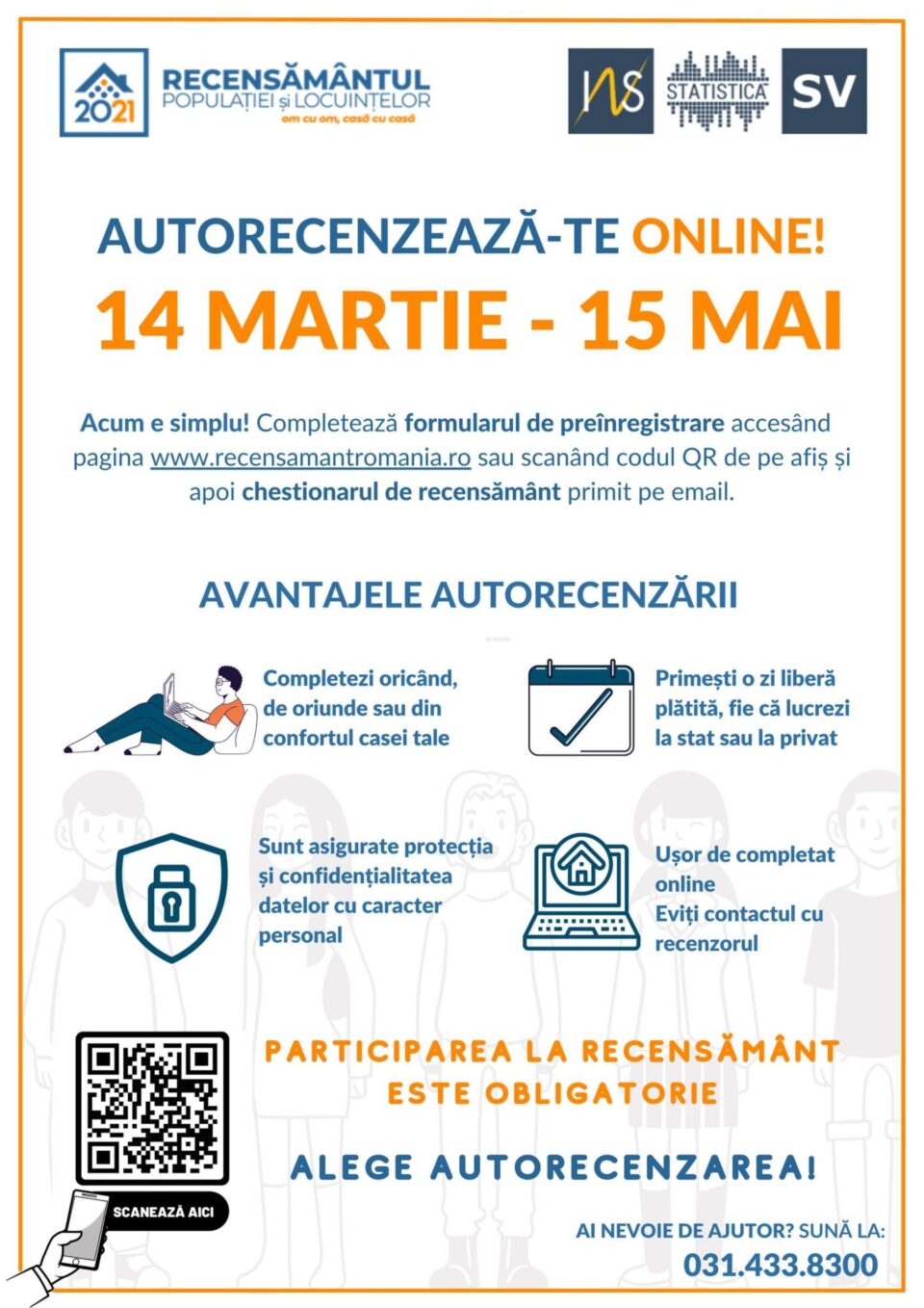Luni începe autorecenzarea, prima etapă de colectare a datelor de la populație pentru Recensământul Populației și Locuințelor