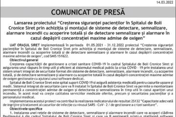 Lansarea proiectului “Creșterea siguranței pacienților în Spitalul de Boli Cronice Siret"