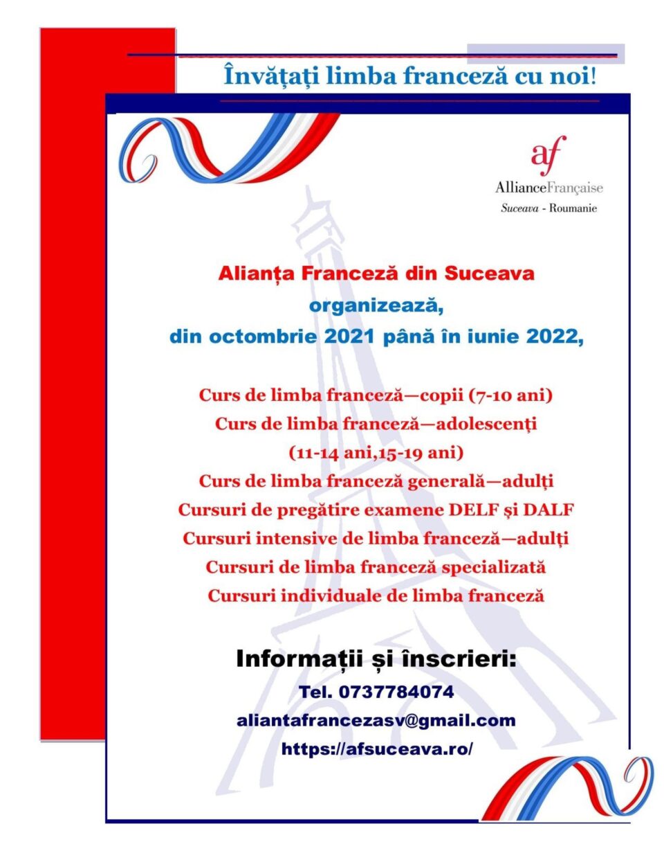 Un nou modul de cursuri de limba franceză destinat publicului larg, organizat de Alianța Franceză din Suceava