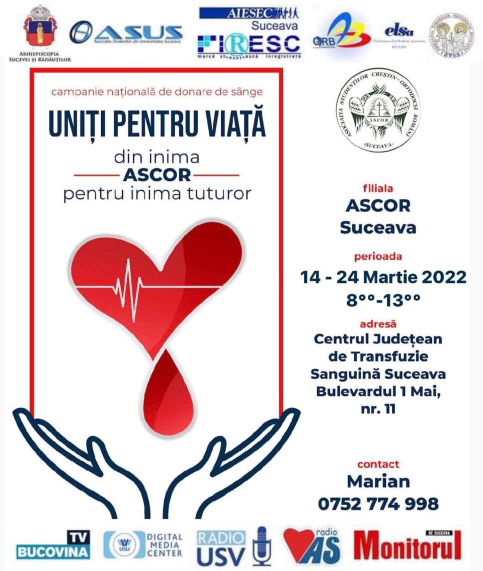 „Uniți pentru viață - Din inima ASCOR, pentru inima tuturor!”, campanie de donare de sânge „Uniți pentru viață - Din inima ASCOR, pentru inima tuturor!”, campanie de donare de sânge
