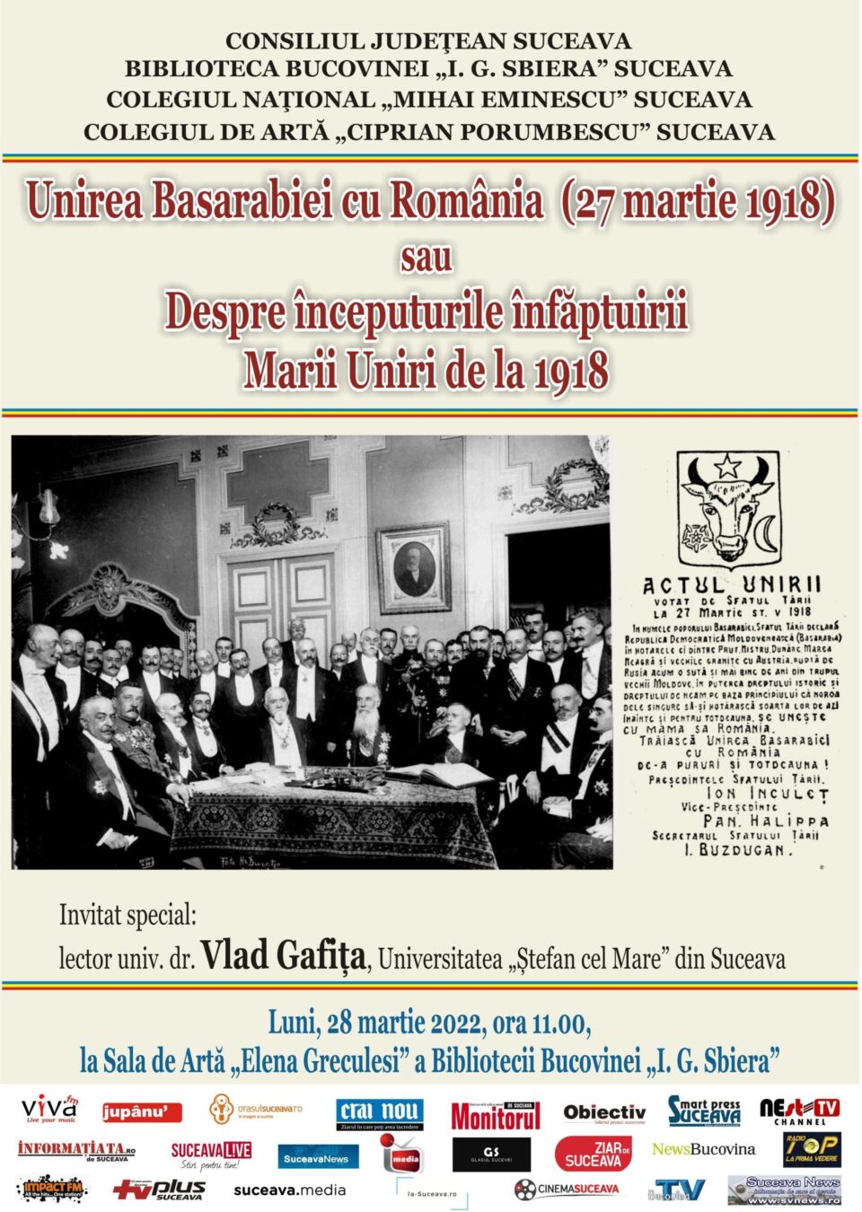 Conferința „Unirea Basarabiei cu România (27 martie 1918) sau Despre începuturile înfăptuirii Marii Uniri de la 1918”, la Biblioteca Bucovinei Conferința „Unirea Basarabiei cu România (27 martie 1918) sau Despre începuturile înfăptuirii Marii Uniri de la 1918”, la Biblioteca Bucovinei