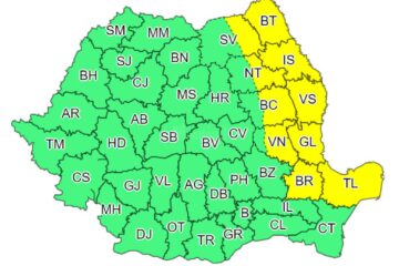 Cod galben de vânt puternic, temperaturi negative și brumă