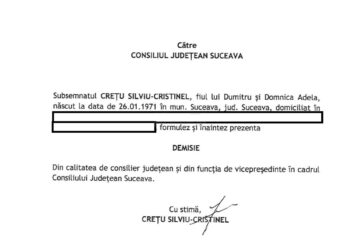 Vicepreședintele Consiliului Județean Suceava, Cristinel Crețu, a demisionat din funcție