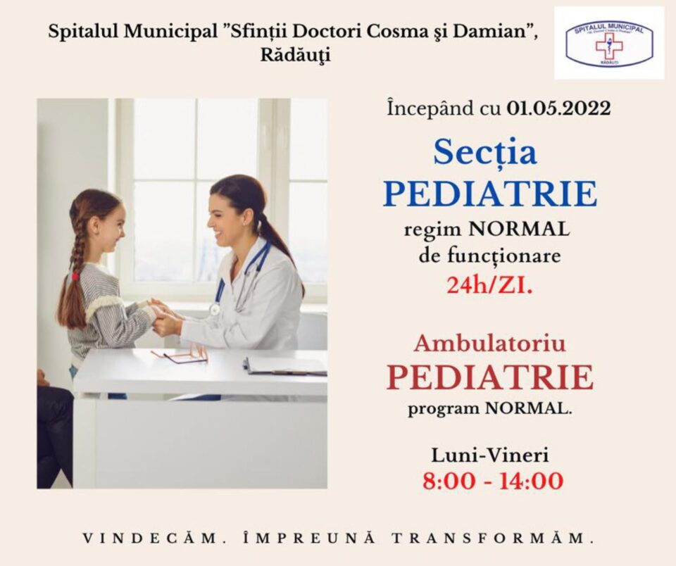 Pediatria Spitalului Municipal Rădăuți s-a redeschis