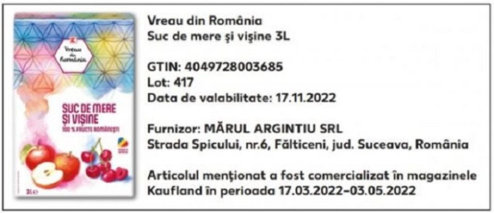 Suc de mere produs la Fălticeni, retras de magazinele Kaufland