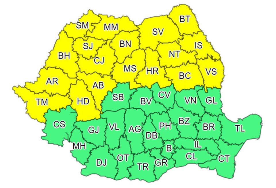 Cod galben de furtuni în jumătate de țară, până spre miezul nopții