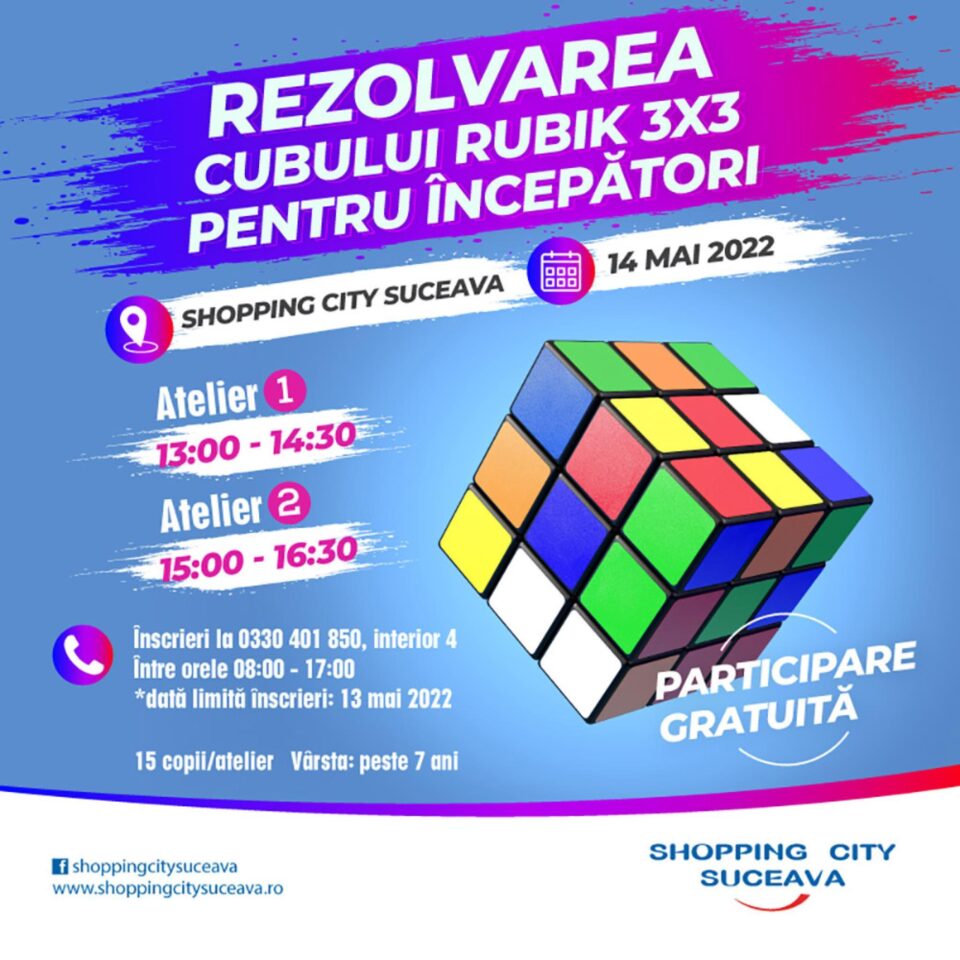 Ateliere de cub Rubik 3x3, la Shopping City Suceava