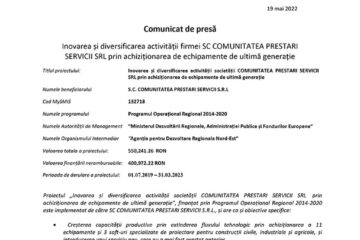 Inovarea și diversificarea activității firmei SC COMUNITATEA PRESTARI SERVICII SRL prin achiziționarea de echipamente de ultimă generație