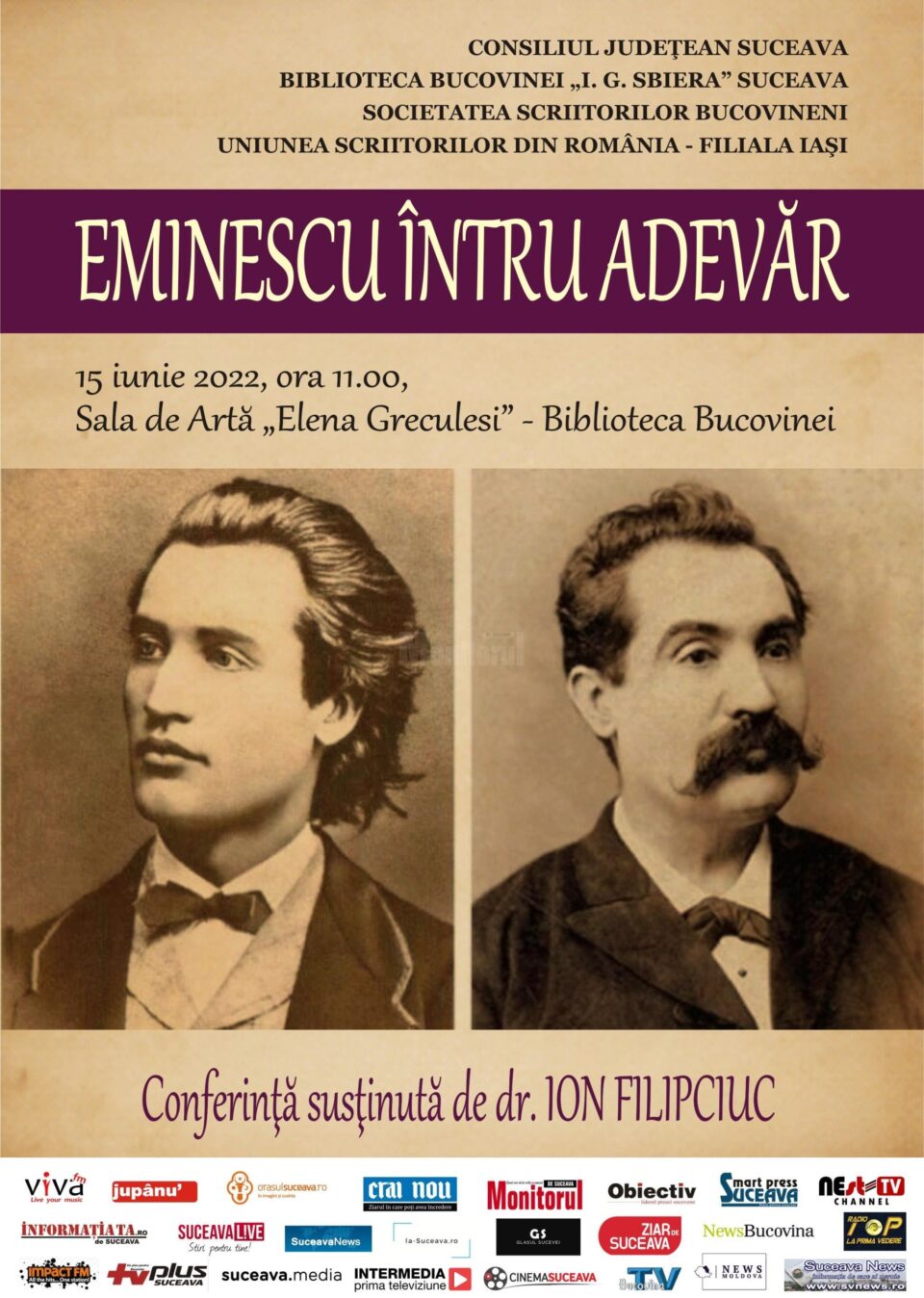 „Eminescu întru adevăr”, conferință susținută de dr. Ion Filipciuc, la Biblioteca Bucovinei