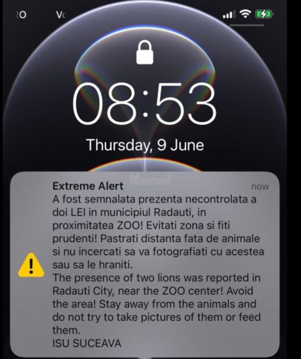 Localnicii au primit pe telefoanele mobile, în jurul orei 09.00, un mesaj de alertă maximă prin sistemul RO-Alert Localnicii au primit pe telefoanele mobile, în jurul orei 09.00, un mesaj de alertă maximă prin sistemul RO-Alert