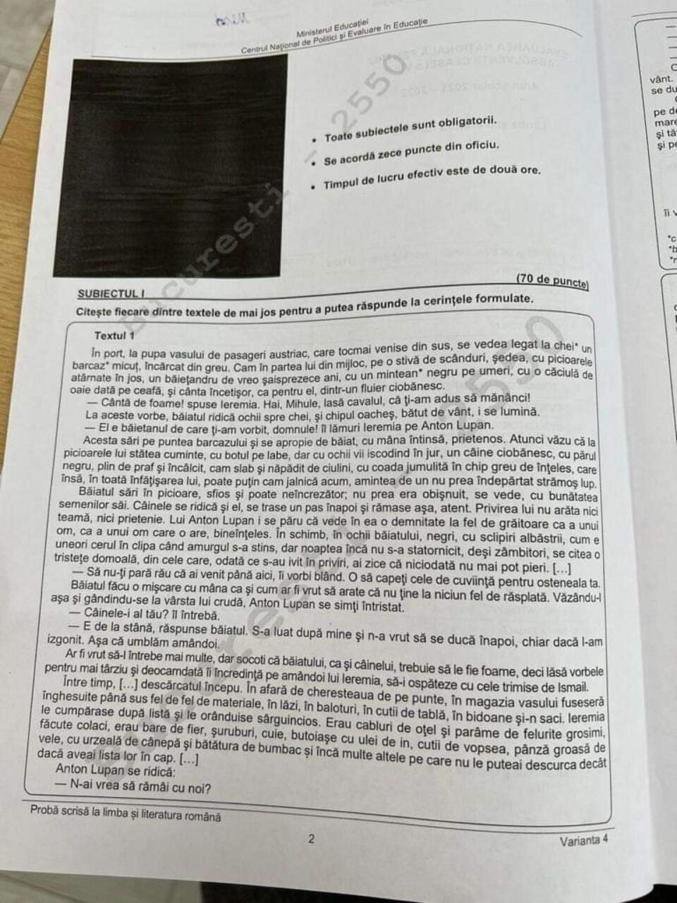 „Toate pânzele sus” și „Frânturi din viața lui Delavrancea”, printre subiectele de la Evaluarea Națională