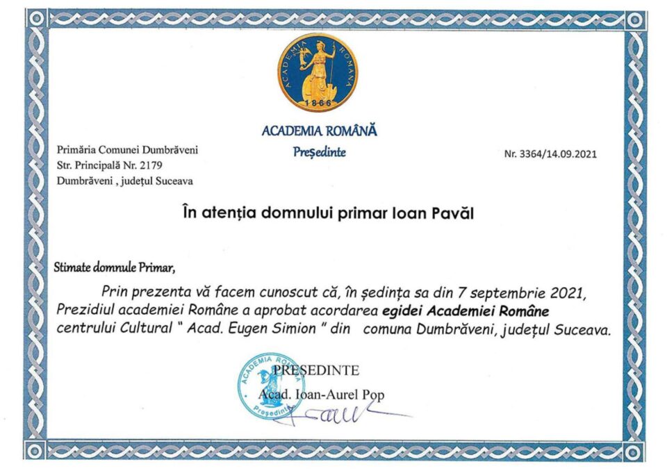 Acordarea egidei Academiei Române