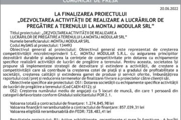 DEZVOLTAREA ACTIVITĂȚII DE REALIZARE A LUCRĂRILOR DE PREGĂTIRE A TERENULUI LA MONTAJ MODULAR SRL