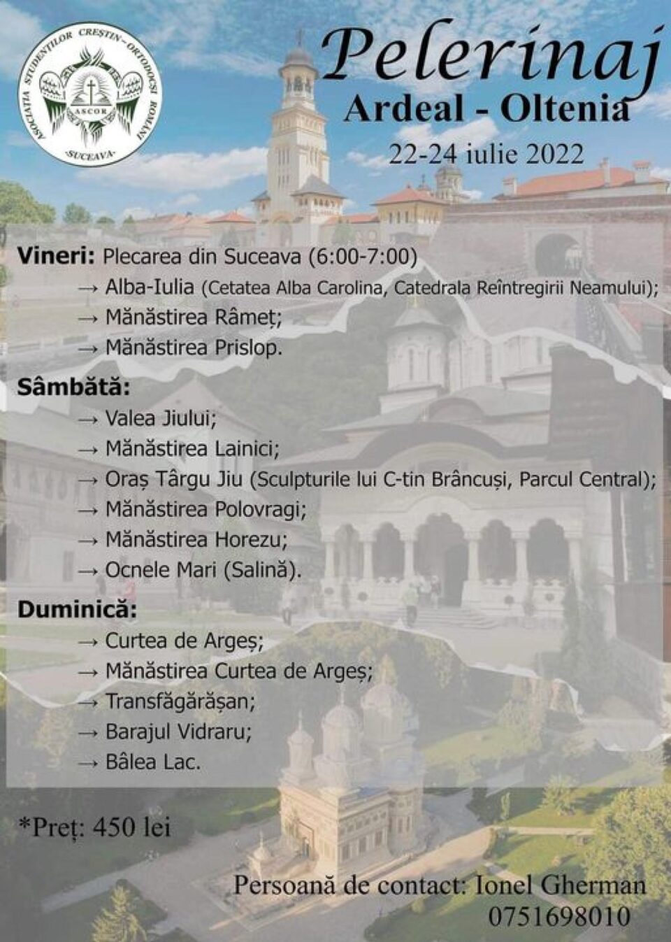 Pelerinaj în Ardeal și Oltenia organizat de ASCOR Suceava