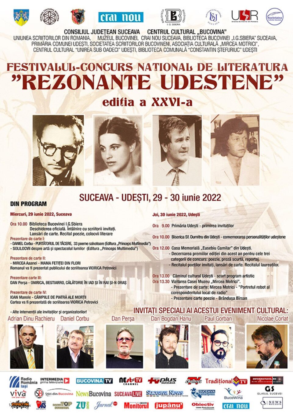 Festivalul-concurs de literatură „Rezonanțe Udeștene”, ediția a XXVI-a, miercuri, la Biblioteca Bucovinei Festivalul-concurs de literatură „Rezonanțe Udeștene”, ediția a XXVI-a, miercuri, la Biblioteca Bucovinei