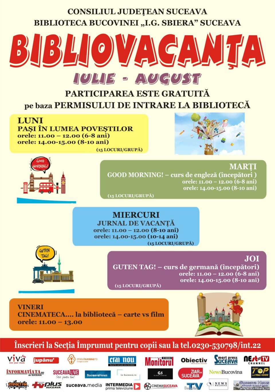 „Bibliovacanța”, program gratuit pentru elevi, la Biblioteca Bucovinei „I.G. Sbiera” Suceava